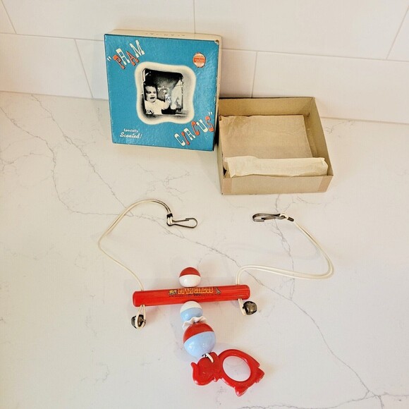 Bakelite Rattle Elephant Toy Crib Pram Circus Alan Jay Plastics Red Blue Vintage - Picture 5 of 16